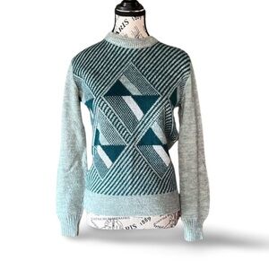 🇨🇦 60s Cooper Teal Mohair Sweater Geometric Small
